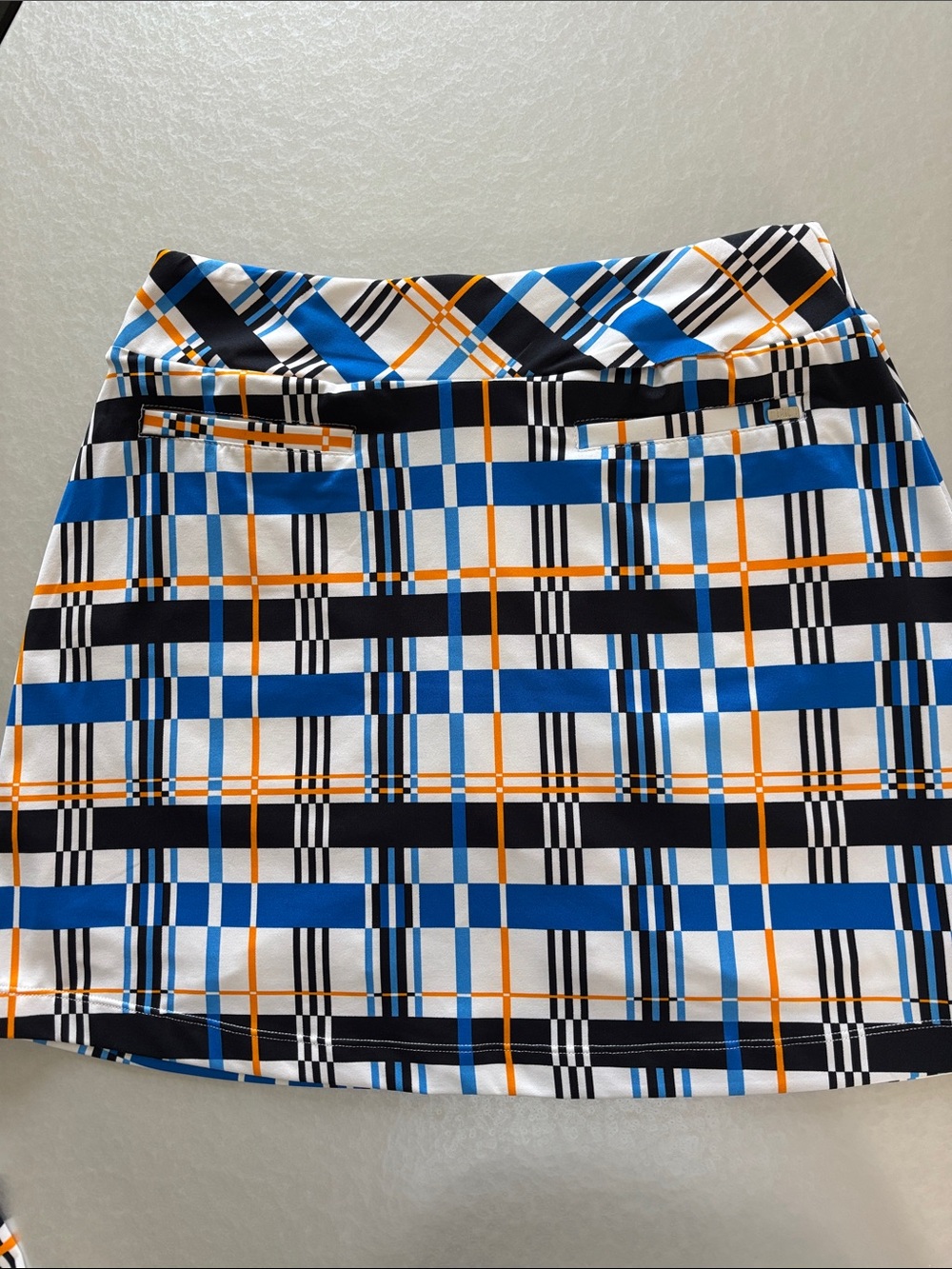 Tail Tech Blue, Black, White & Orange Plaid Active Golf Skort / Sm - Picture 4 of 10
